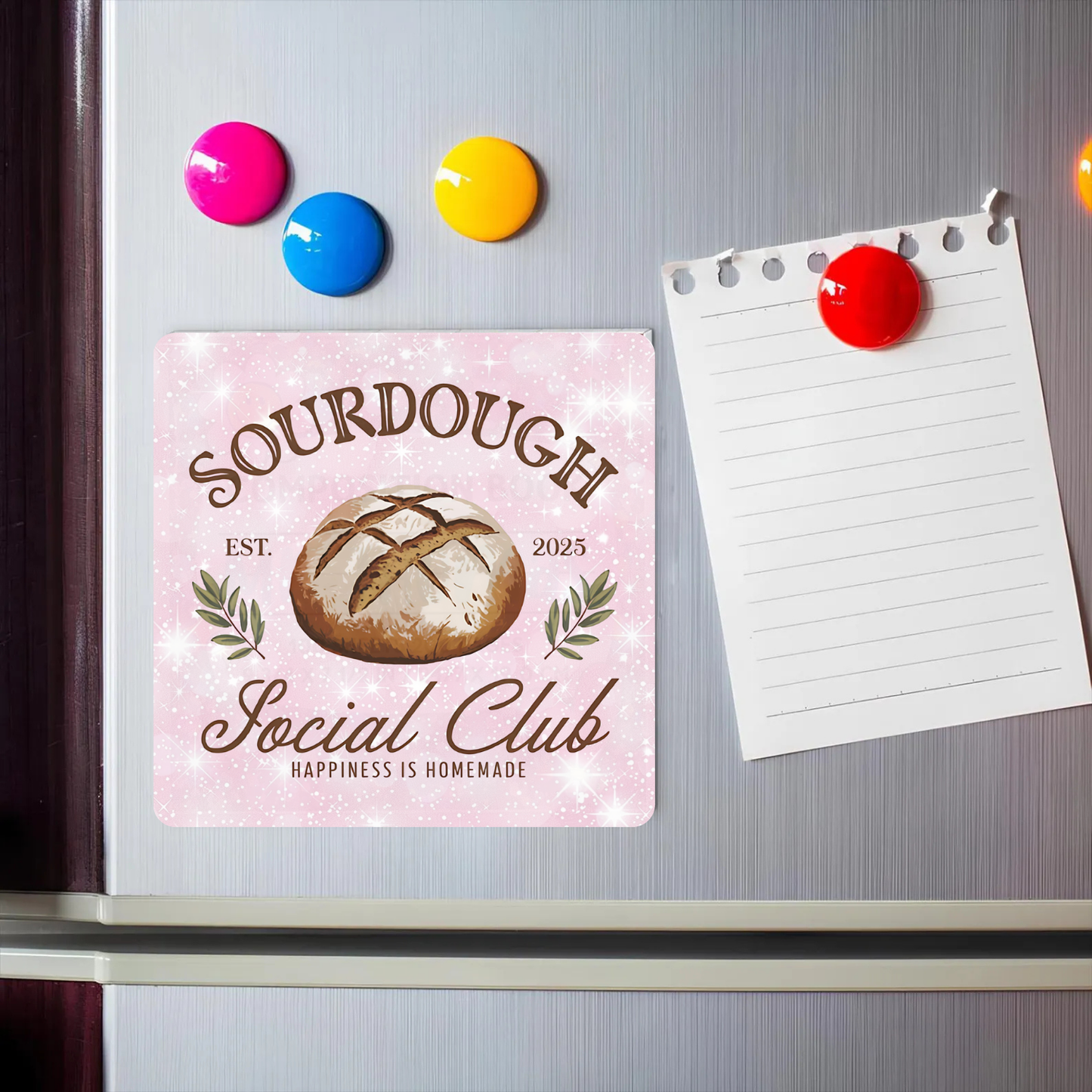 Matcha Social Club Glittered 3x3 Flat Fridge Magnet, Locker Magnet