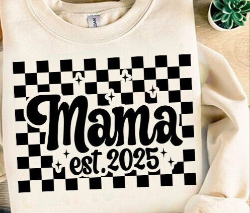Mama Est 2025 Checkered Tee (up to 5X)