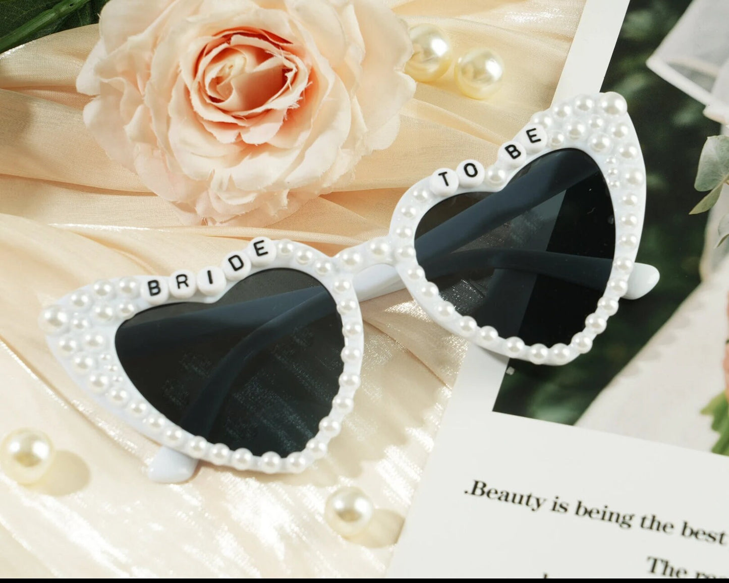Customized Bride Heart Sunglasses Rhinestone, Bling Bride To Be Sunglasses, Pearl Sunglasses Bride, Wedding Accessories,(Free Gift Box)