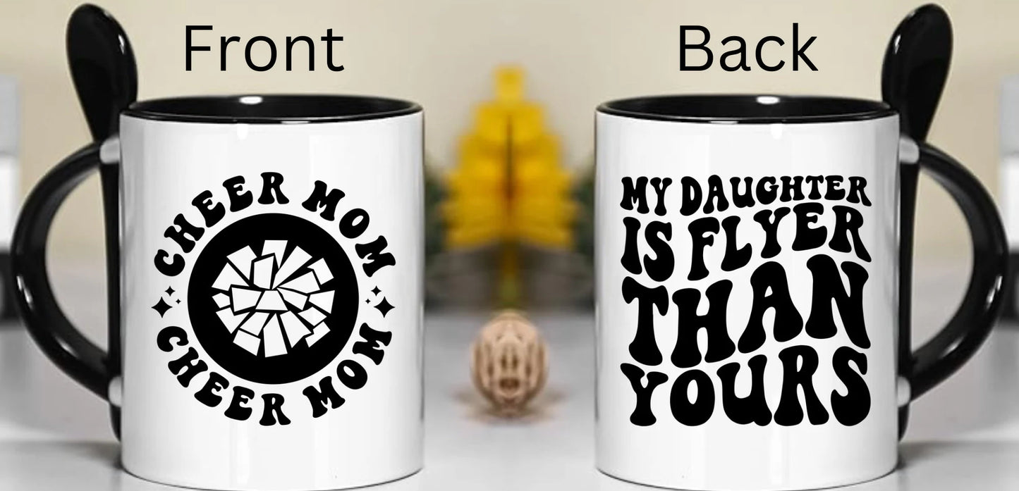 Cheer Mom Funny Mug w/Spoon, Sarcastic Cup