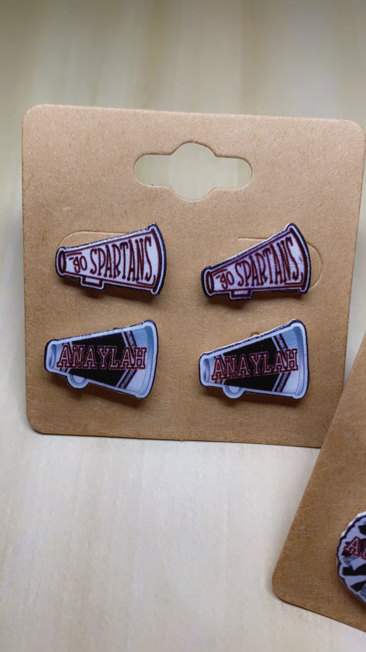 Custom Mini Cheer Pom Pom, Megaphone, Team Megaphone Stud Earrings Personalized