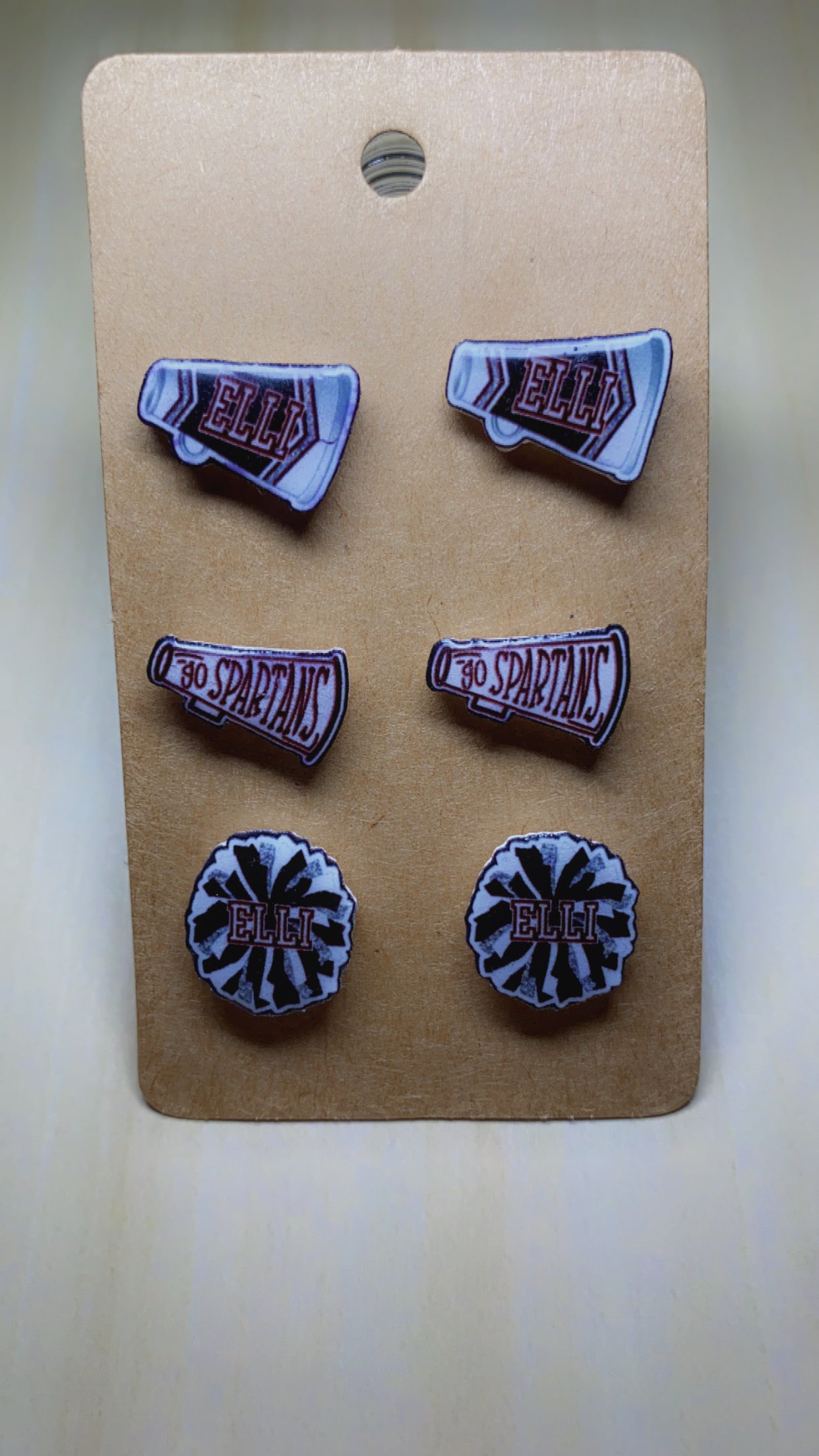Custom Mini Cheer Pom Pom, Megaphone, Team Megaphone Stud Earrings Personalized