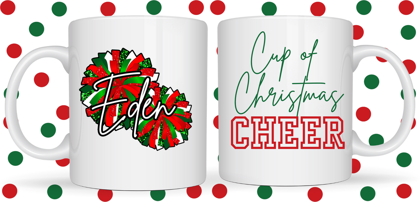 Personalized Christmas Pom Pom Cheer Mug Holiday 2024