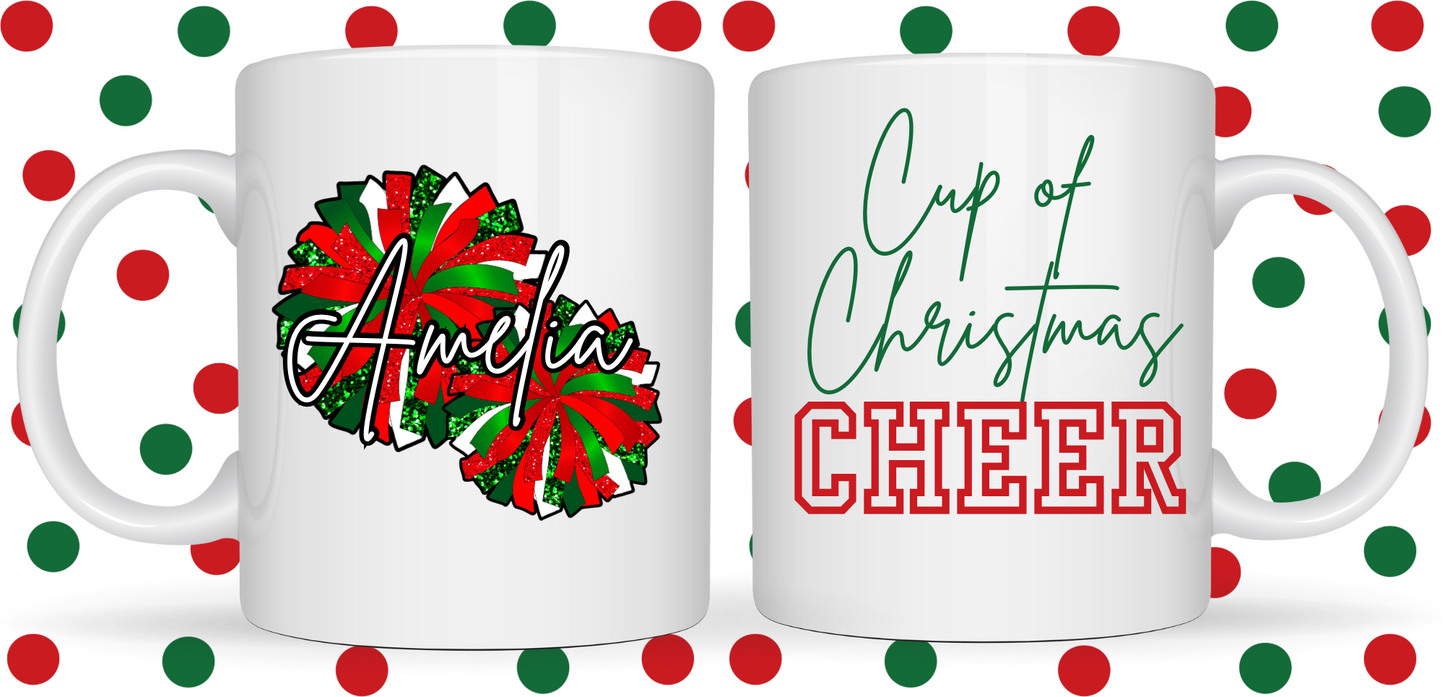 Personalized Christmas Pom Pom Cheer Mug Holiday 2024
