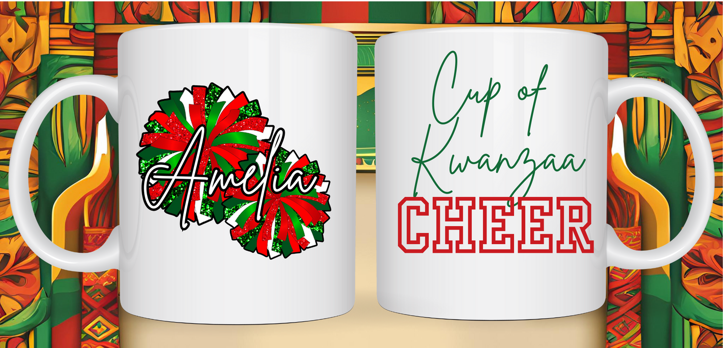Personalized Kwanzaa Cheer Pom Pom Mug Holiday 2024