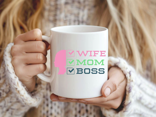 Ceramic Mug Wife Mom Boss Sarcastic Cup 11 or 15 oz w/FREE GIFT BOX!