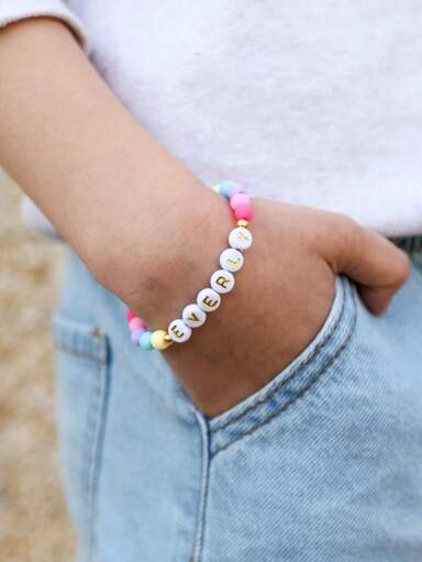 Personalized  Pastel Colored Bauble Bracelet with Gold Lettering-Perfect Holiday/Christmas Gift!
