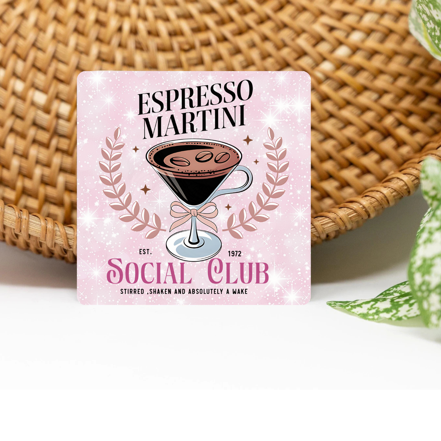 Espresso Social Club Glittered 3x3 Flat Fridge Magnet, Locker Magnet