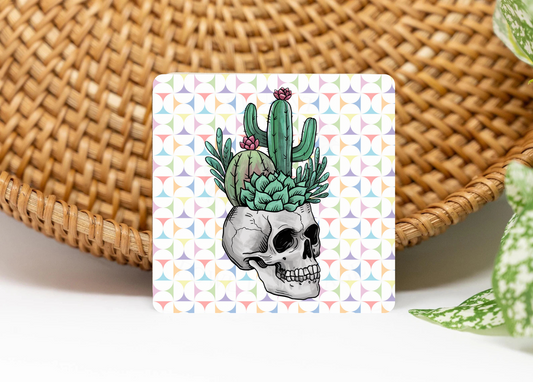 Skull Cactus 3x3 Flat Fridge Magnet, Locker Magnet