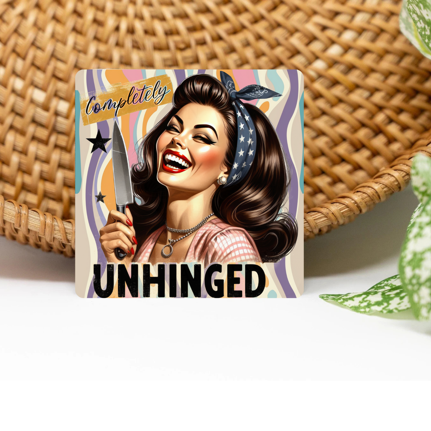 Retro Sassy Unhinged Glittered 3x3 Flat Fridge Magnet, Locker Magnet