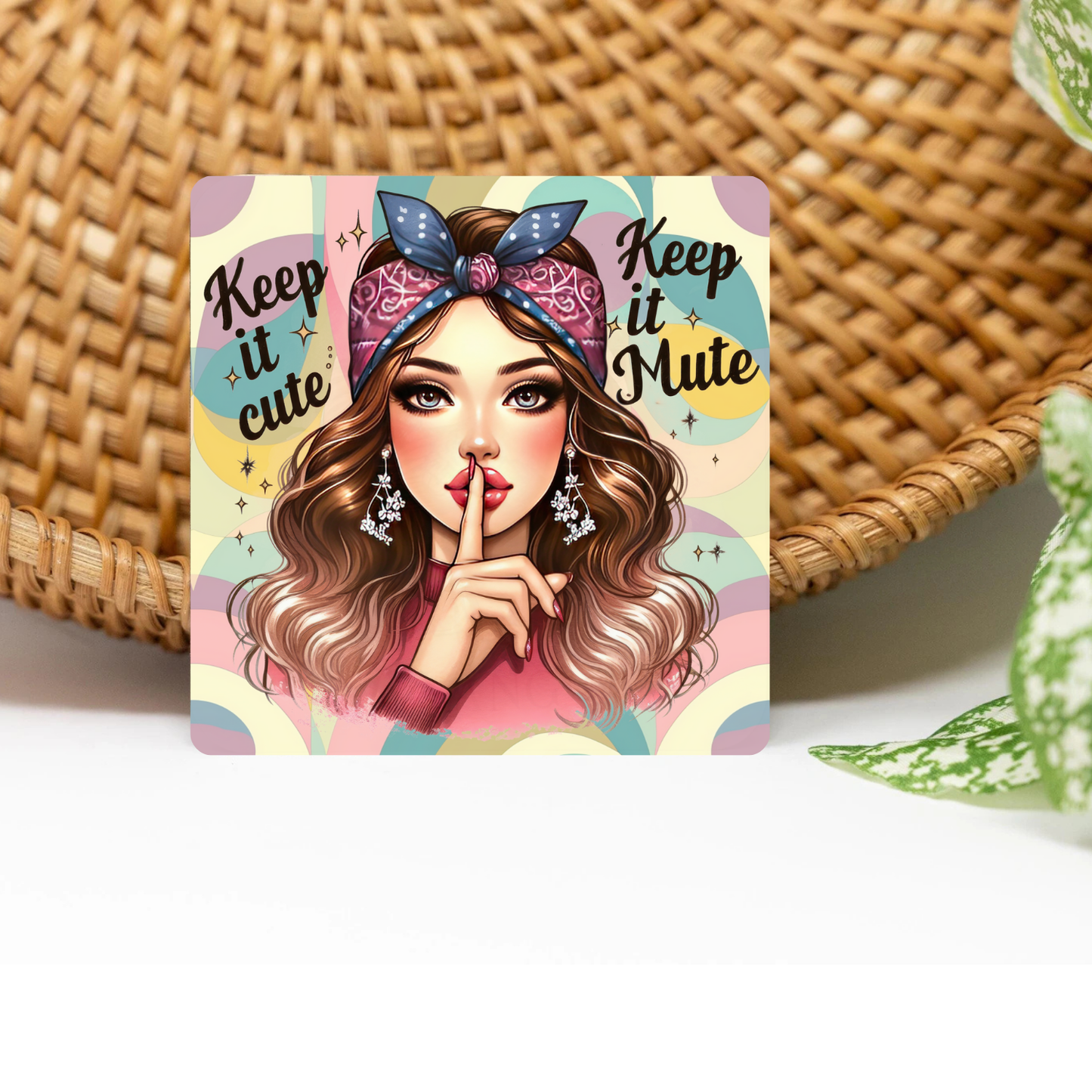 Retro Sassy Keep It Cute Glittered 3x3 Flat Fridge Magnet, Locker Magnet