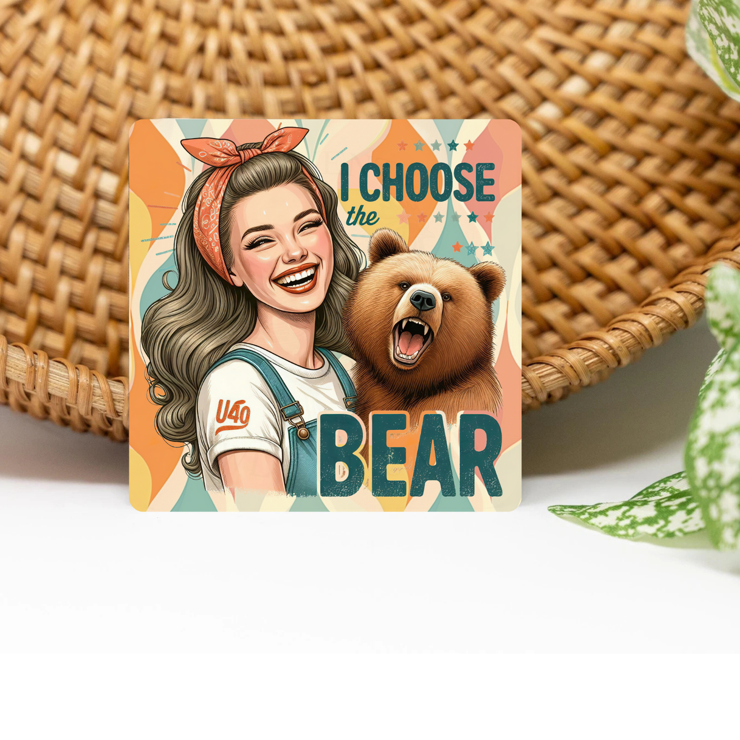 Retro Sassy I Choose the Bear Glittered 3x3 Flat Fridge Magnet, Locker Magnet