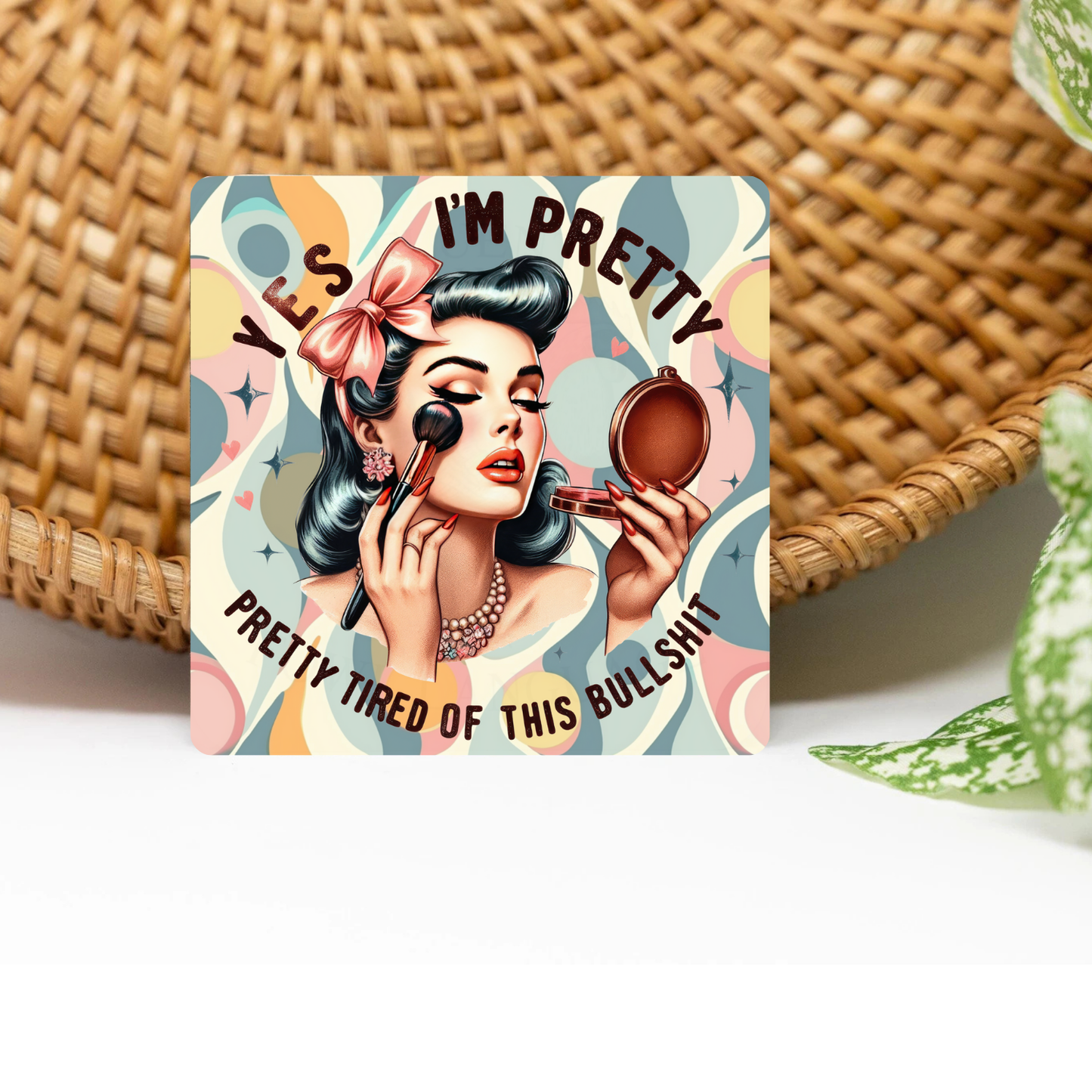 Retro Sassy Yes, I'm Pretty Glittered 3x3 Flat Fridge Magnet, Locker Magnet