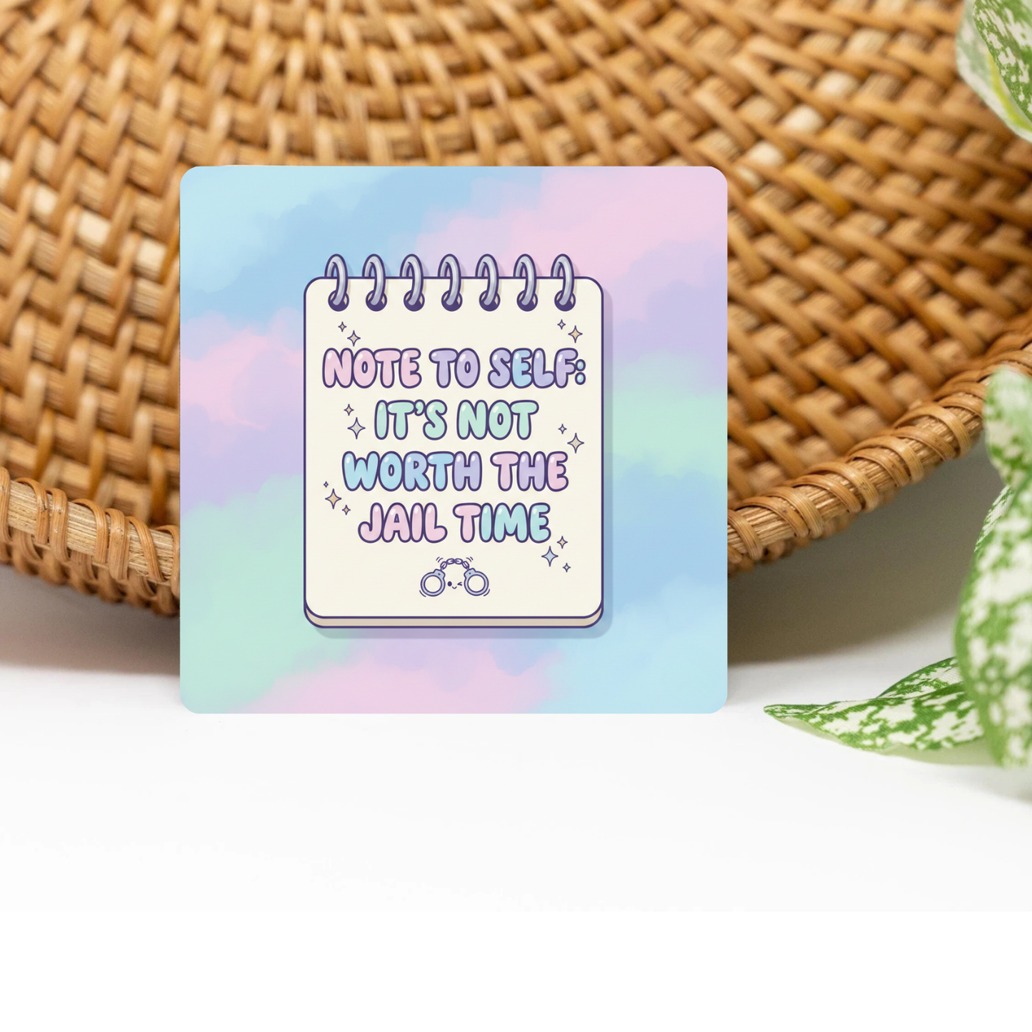 Not Worth the Jail Time Glittered 3x3 Flat Fridge Magnet, Locker Magnet