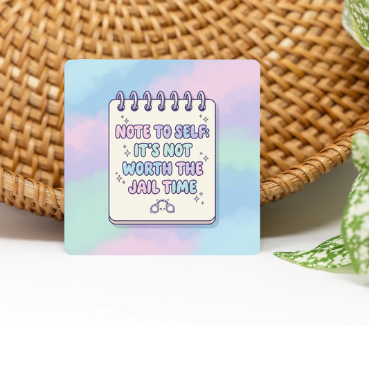 Not Worth the Jail Time Glittered 3x3 Flat Fridge Magnet, Locker Magnet