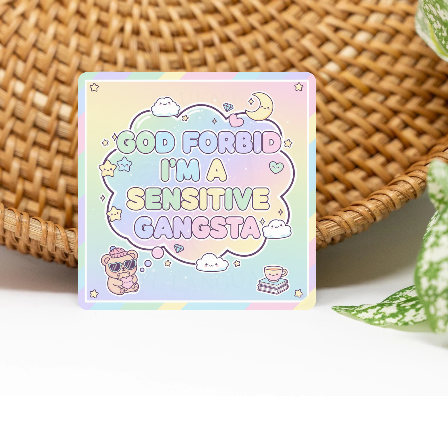 Sensitive Gangsta Glittered 3x3 Flat Fridge Magnet, Locker Magnet