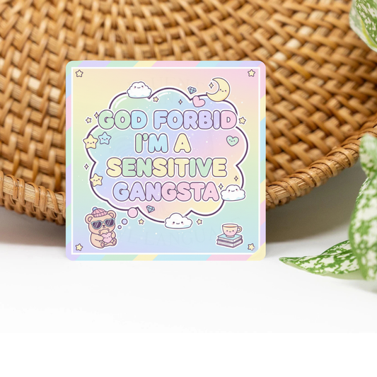 Sensitive Gangsta Glittered 3x3 Flat Fridge Magnet, Locker Magnet