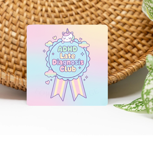 Late Diagnosis Club Glittered 3x3 Flat Fridge Magnet, Locker Magnet