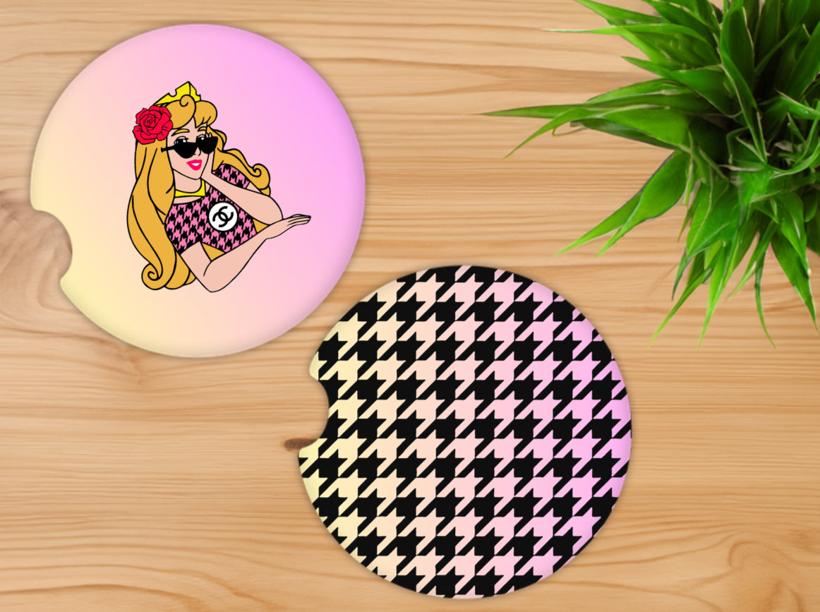 Boujee Princesses Girly Car Coasters – Cute & Absorbent MDF Wood – Universal Fit for Stylish Rides