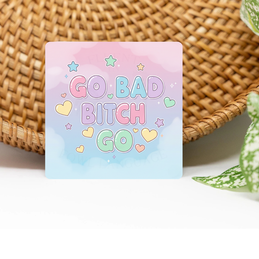 Go Bad Bih Go Glittered 3x3 Flat Fridge Magnet, Locker Magnet