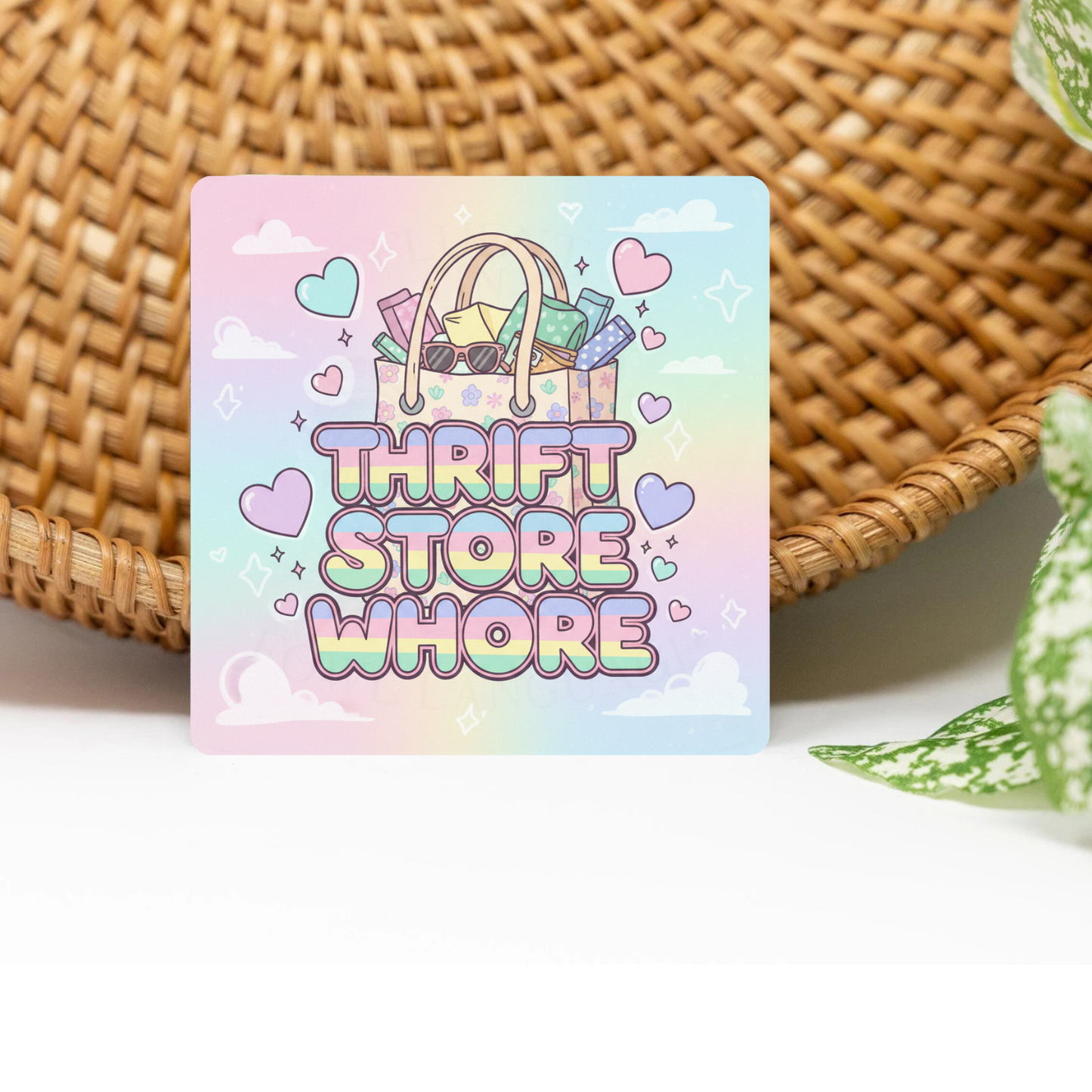 Thrift Store Wh*re Glittered 3x3 Flat Fridge Magnet, Locker Magnet