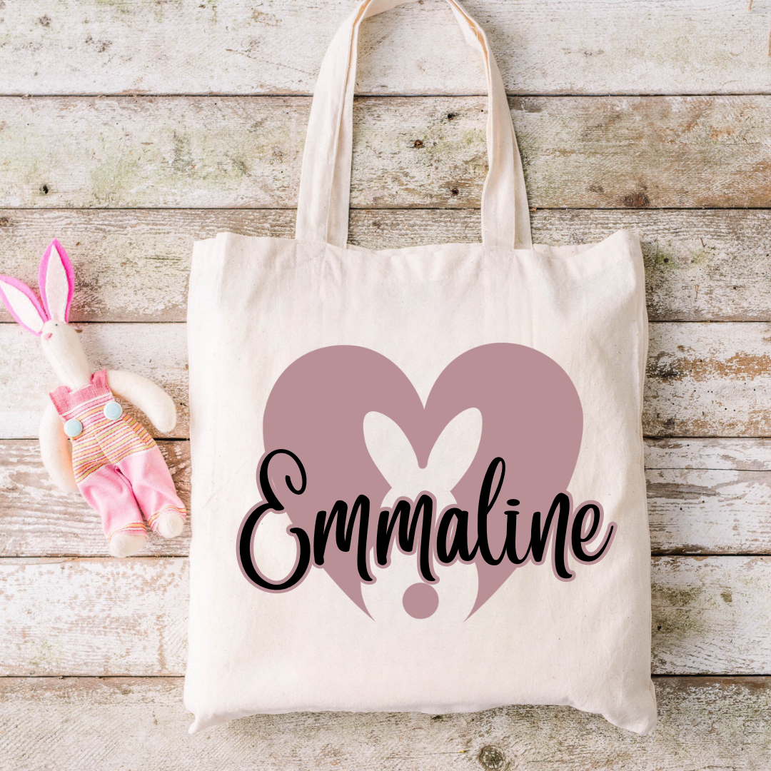 Personalized Easter 2024 Bunny Color Heart Tote