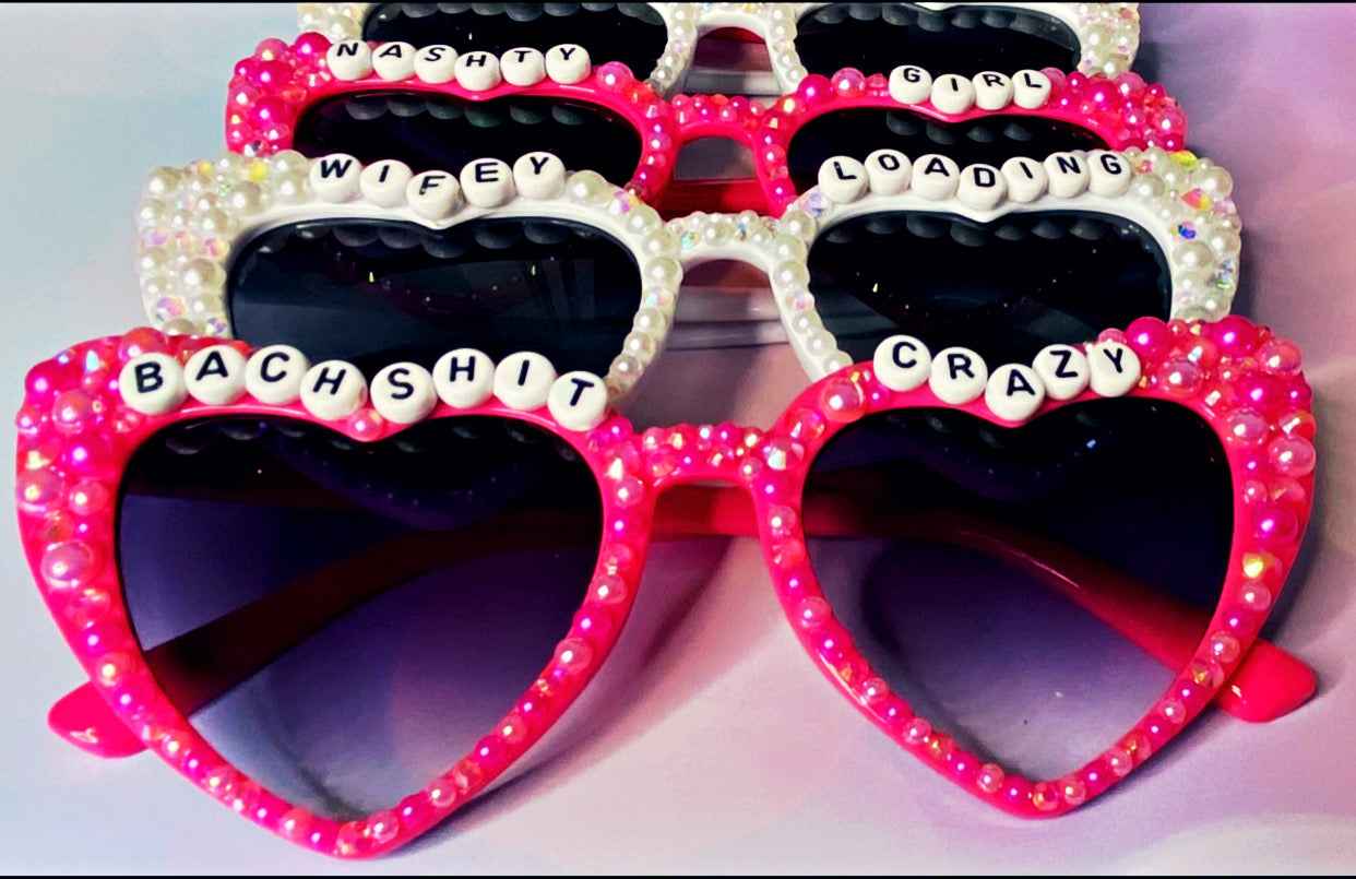 Customized Bride Bachelorette Heart Sunglasses Rhinestone, Bling Bride To Be Sunglasses, Pearl Sunglasses Bride, Wedding Accessories,(Free Gift Box)