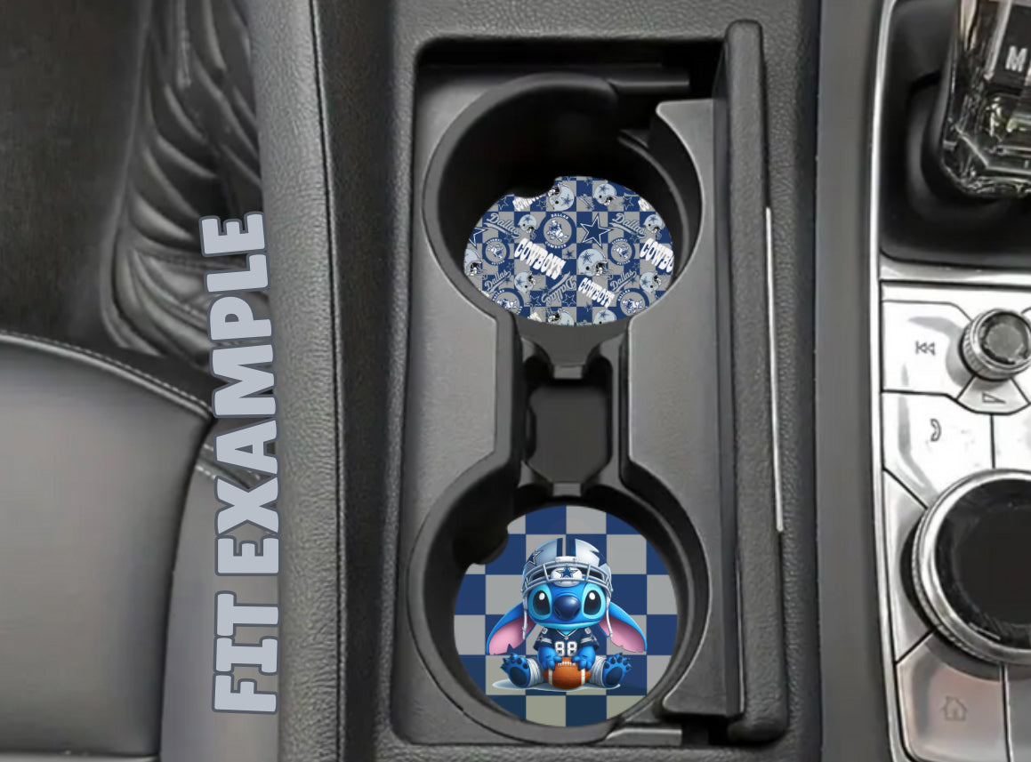 Stitch-Inspired NFL Car Coasters – Absorbent Wood, Universal Fit, All Teams Available