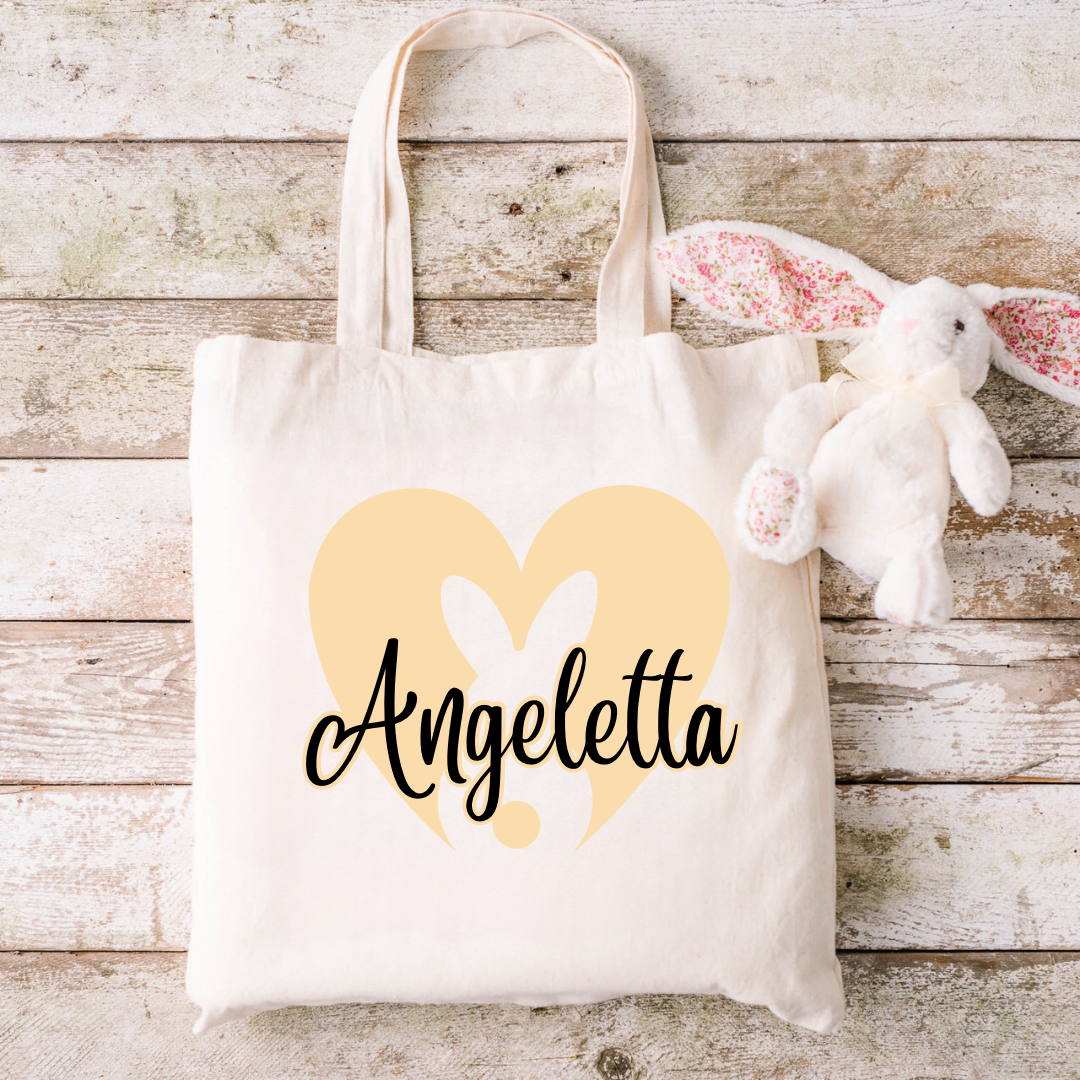 Personalized Easter 2024 Bunny Color Heart Tote