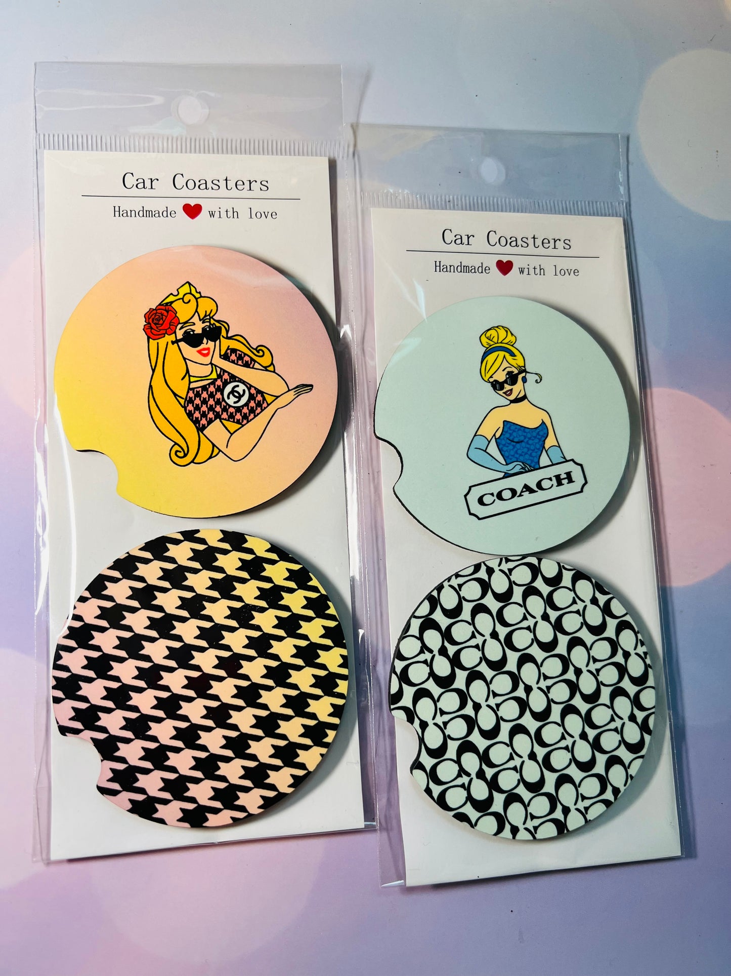 Boujee Princesses Girly Car Coasters – Cute & Absorbent MDF Wood – Universal Fit for Stylish Rides