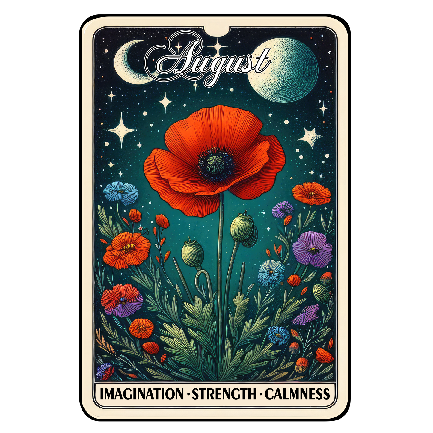 Birth Month Flower Tarot Glittered 2.5x3.5 Flat Fridge Magnet, Locker Magnet