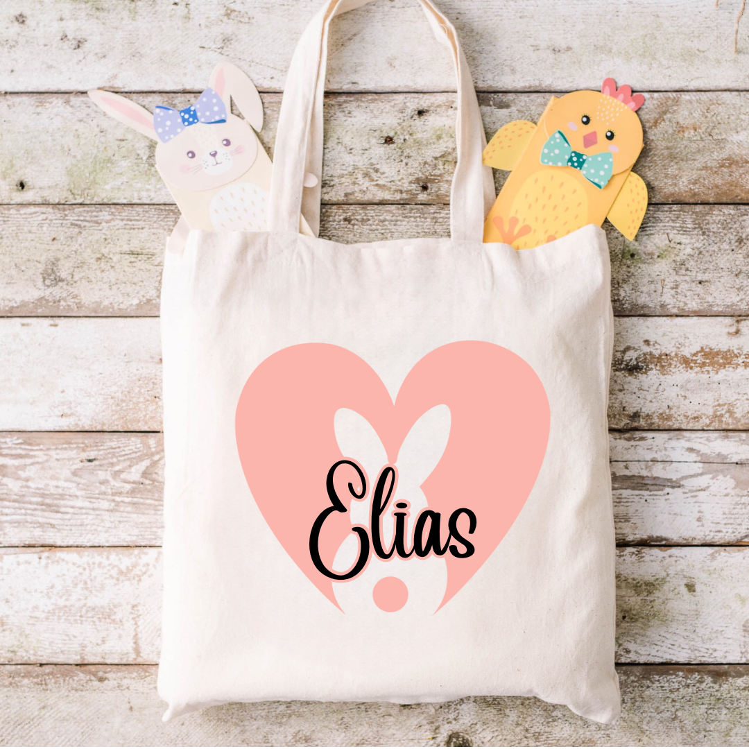 Personalized Easter 2024 Bunny Color Heart Tote