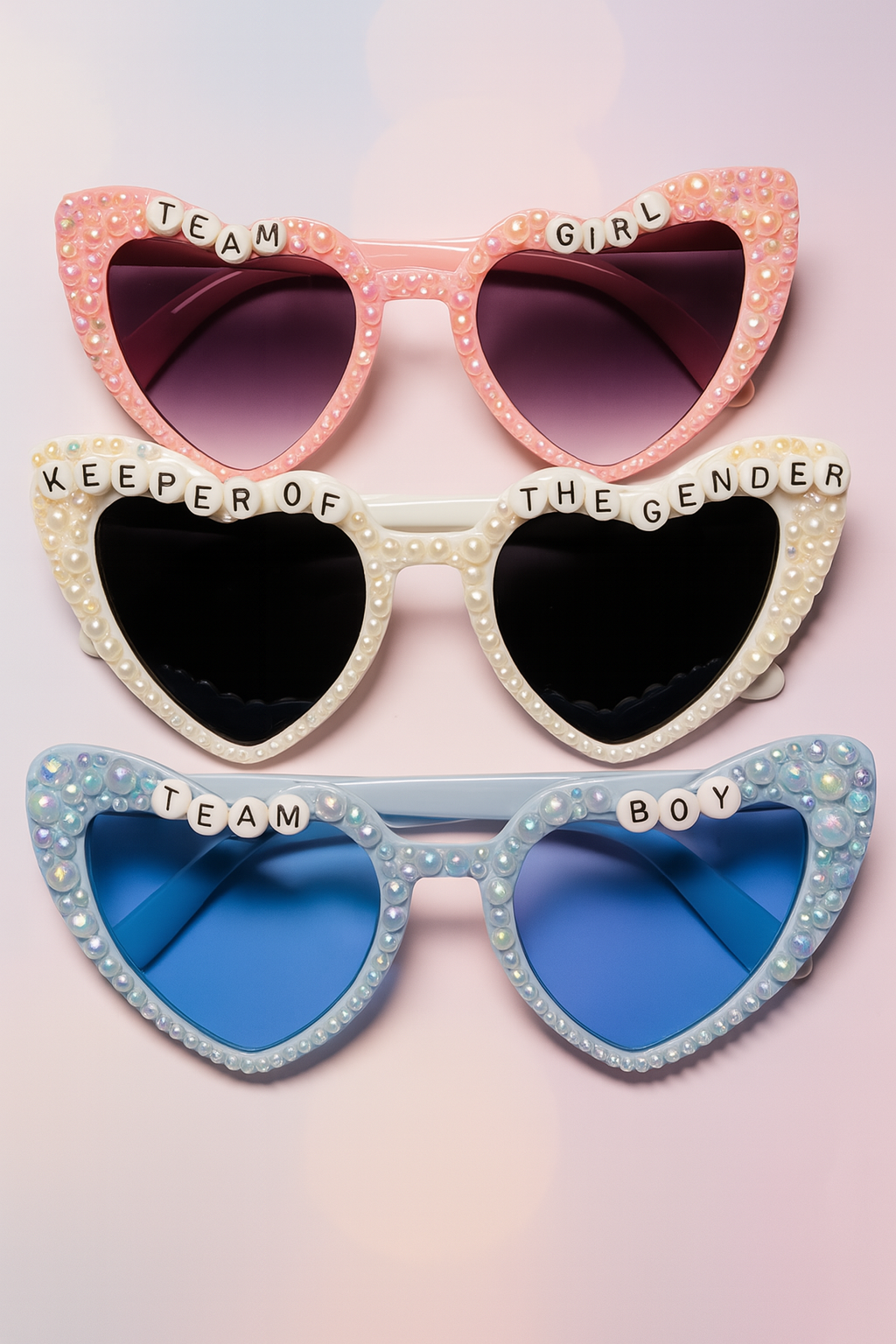 Customized Baby Shower Gender Reveal Heart Sunglasses Rhinestone, Baby Sunglasses, Pearl Sunglasses Mama , Mommy Accessories,(Free Gift Box)