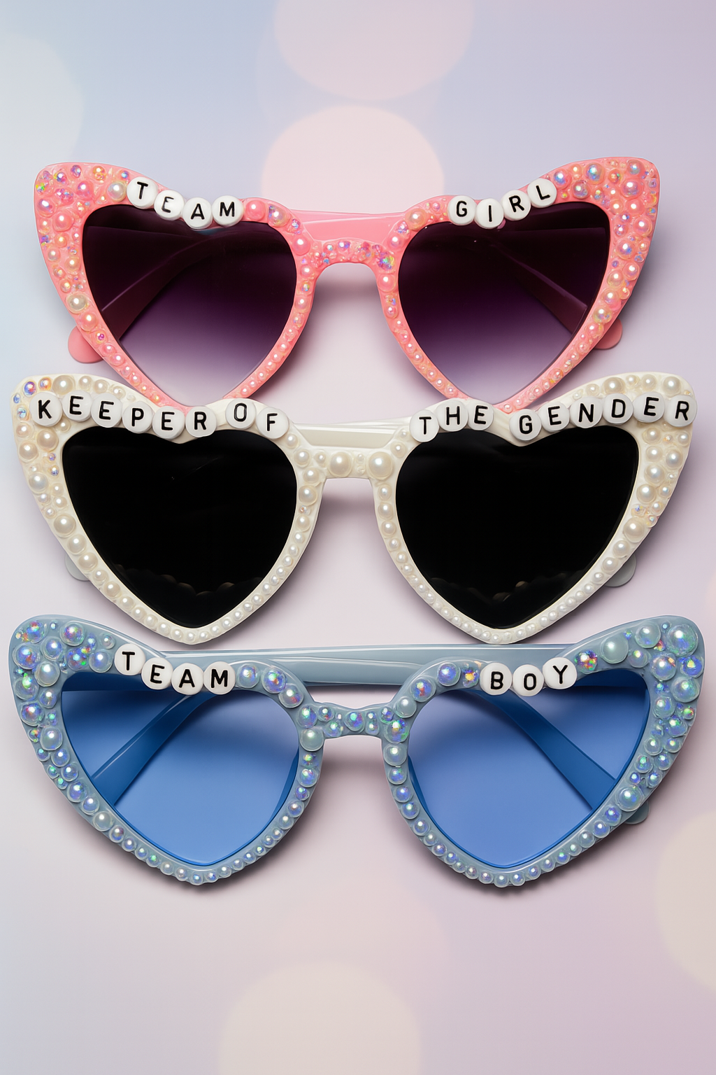 Customized Baby Shower Gender Reveal Heart Sunglasses Rhinestone, Baby Sunglasses, Pearl Sunglasses Mama , Mommy Accessories,(Free Gift Box)