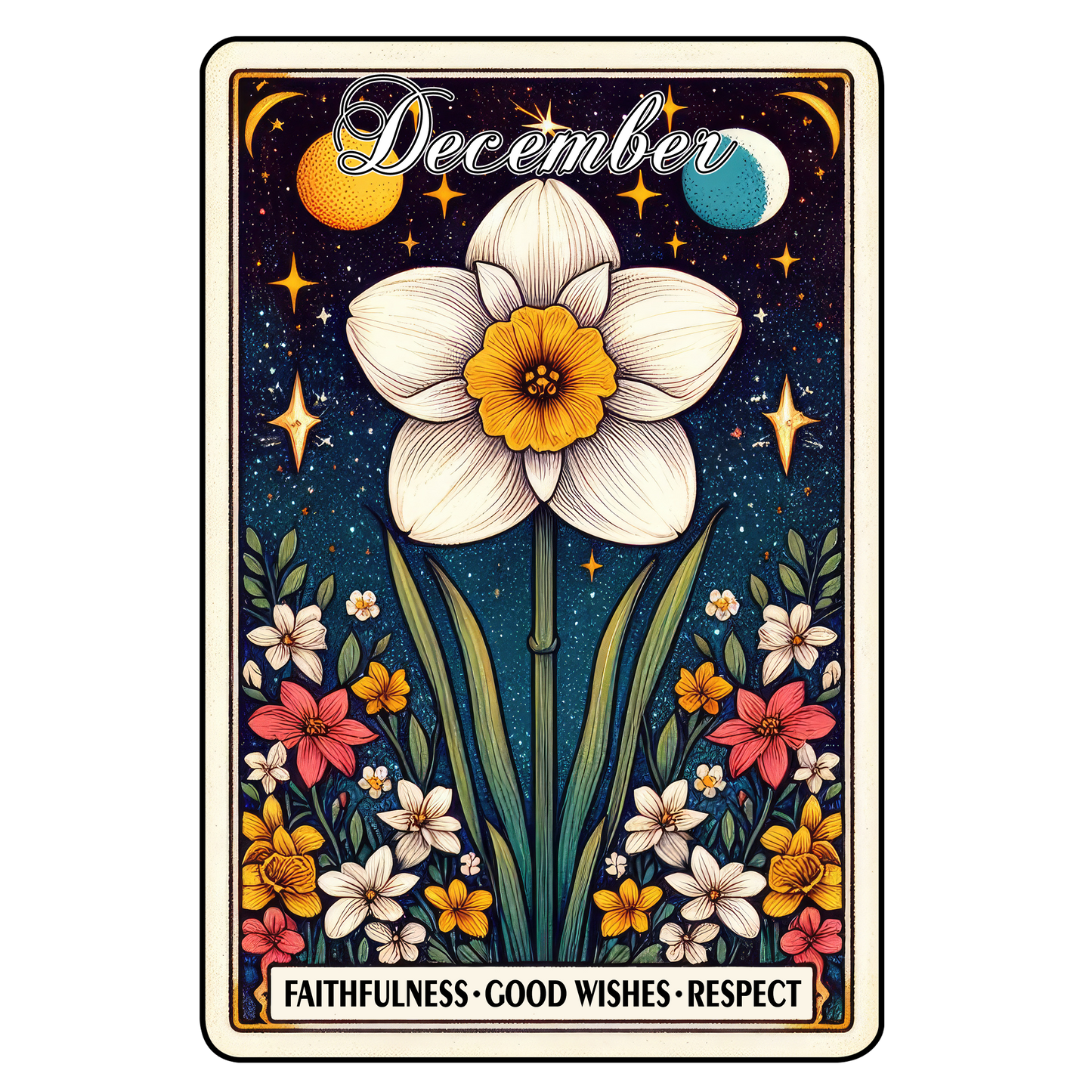 Birth Month Flower Tarot Glittered 2.5x3.5 Flat Fridge Magnet, Locker Magnet