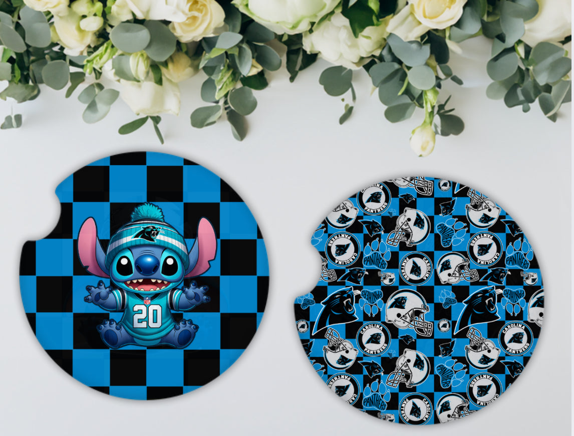 Stitch-Inspired NFL Car Coasters – Absorbent Wood, Universal Fit, All Teams Available