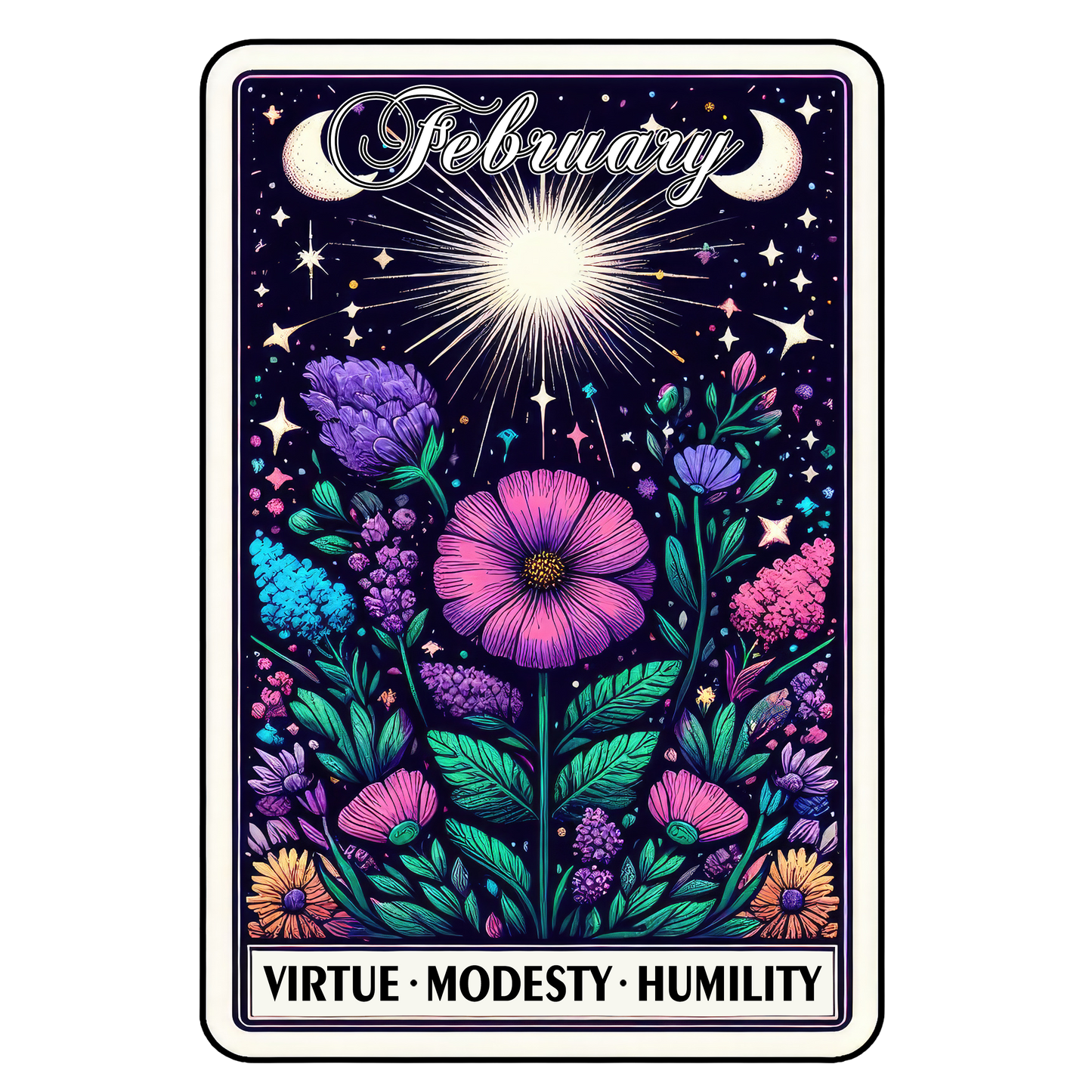 Birth Month Flower Tarot Glittered 2.5x3.5 Flat Fridge Magnet, Locker Magnet