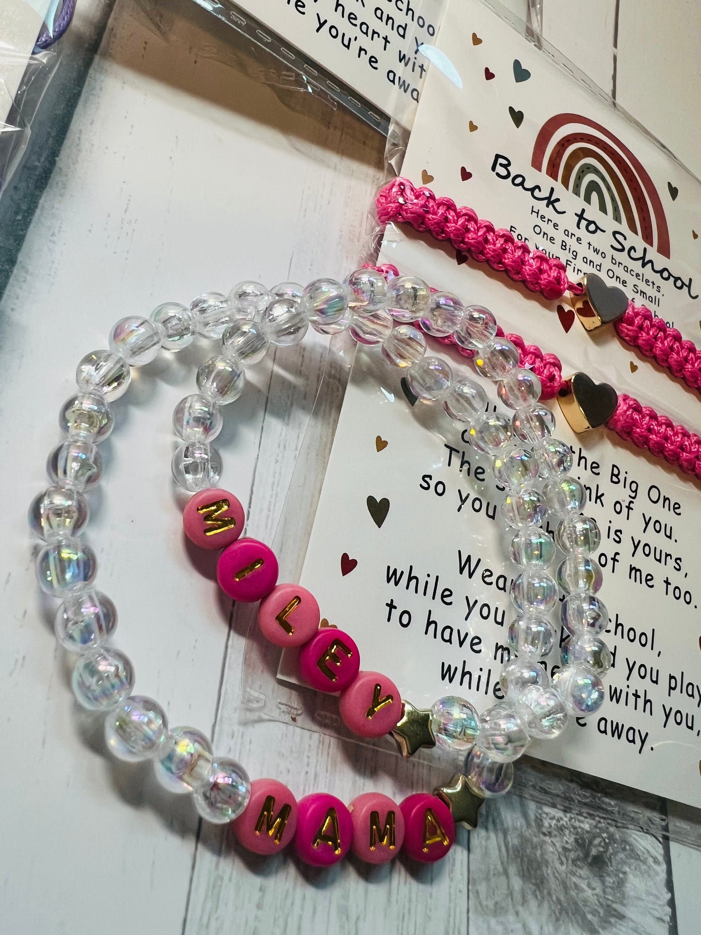 Back to School Mommy and Me Bracelet Set – Matching Beaded Bracelets for Mom and Daughter, First Day of School Jewelry Gift Personalized