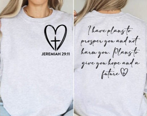 Jeremiah 29:11 Scripture Sleeve Print Sweatshirt (up to 5X)
