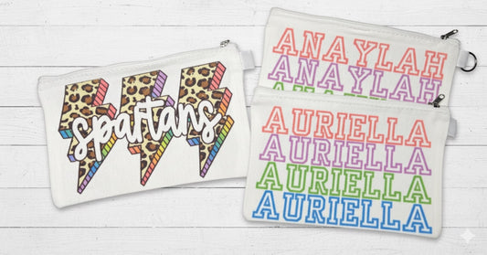 Personalized Leopard Lightening Team Mascot Sublimated Canvas Pouch, Cheer, Football, Basketball