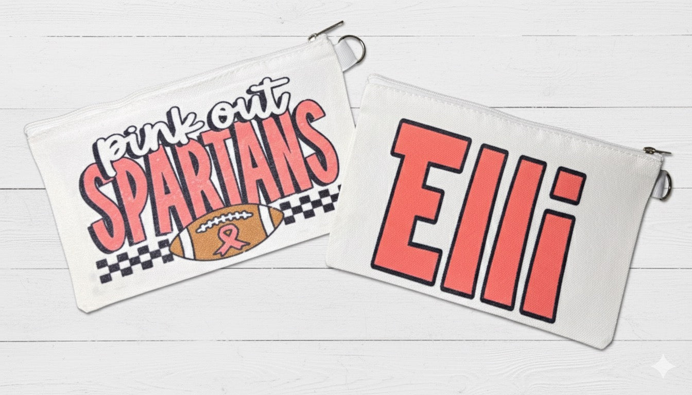 Pink Out Style Personalized Sublimated Canvas Pouch, Cheer, Football, Basketball