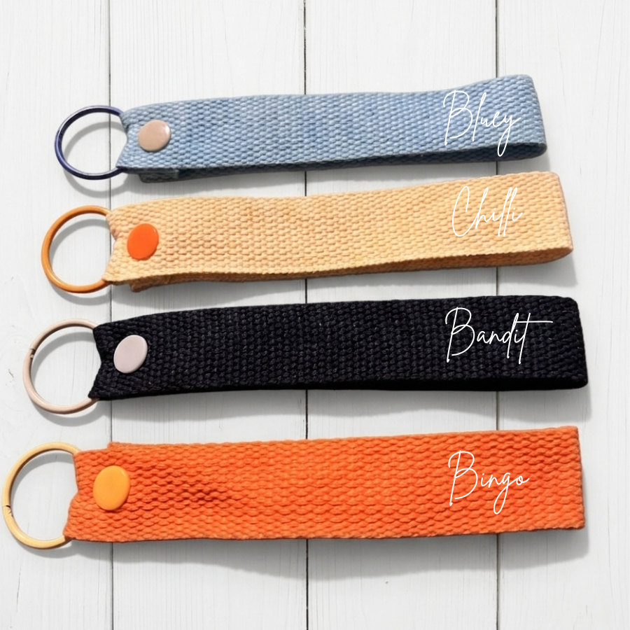 Personalized Blue Doggy Themed Cotton Wristlet Keychains