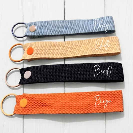 Personalized Blue Doggy Themed Cotton Wristlet Keychains