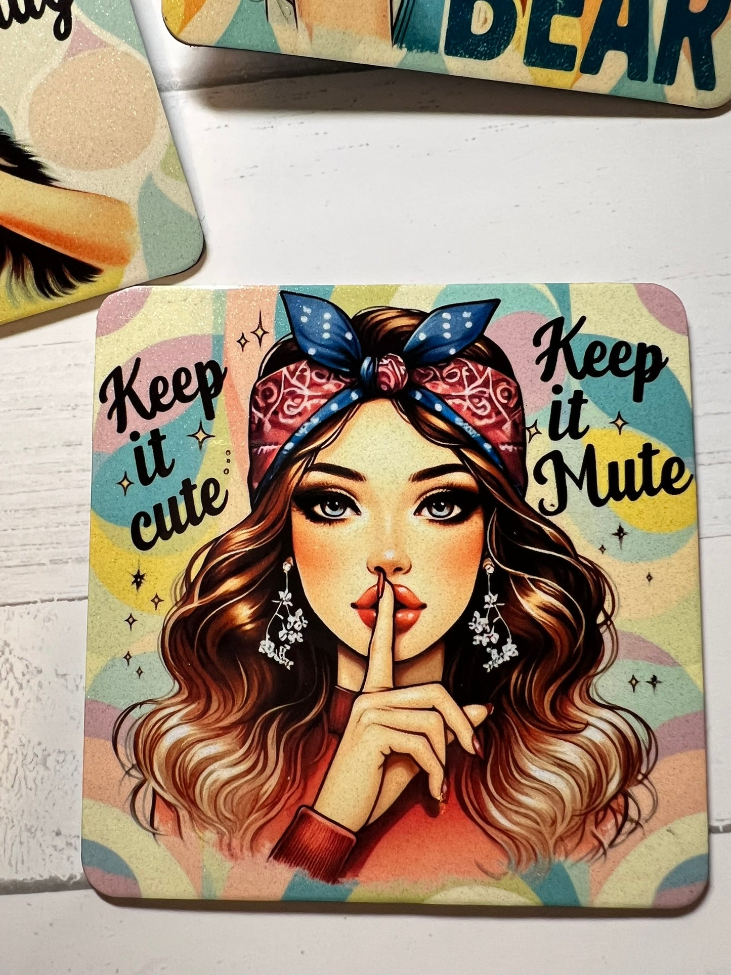 Retro Sassy Only Talking to My Cat Glittered 3x3 Flat Fridge Magnet, Locker Magnet
