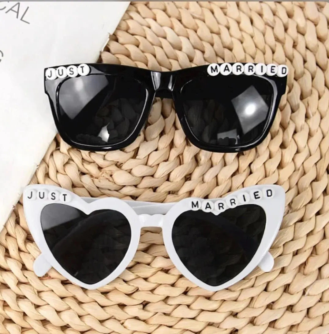 Customized Bride Heart Sunglasses Groom, Couples Just Married Sunglasses, Gift Sunglasses Bride, Wedding Accessories,(Free Gift Box)