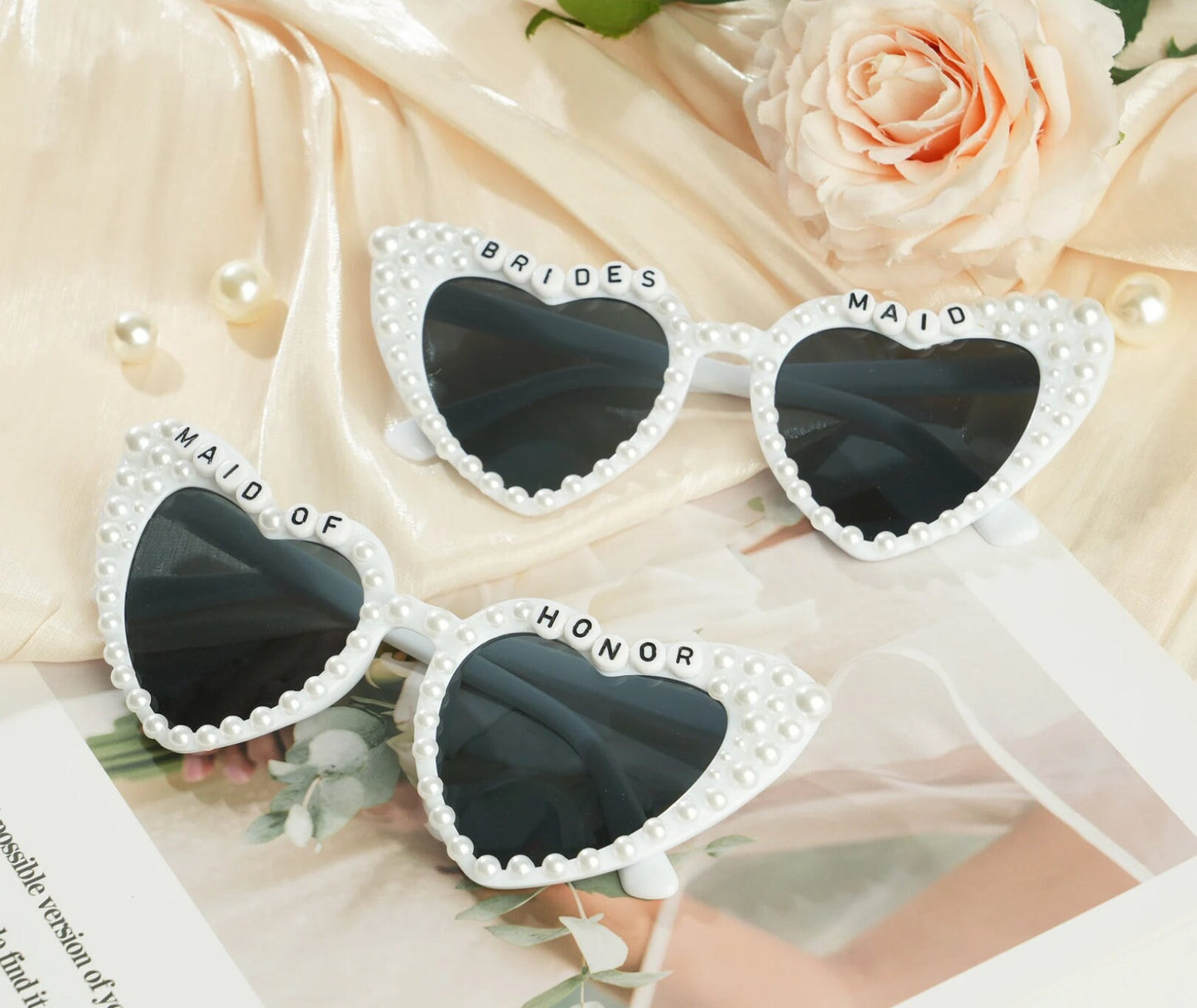 Customized Bride Heart Sunglasses Rhinestone, Bling Bride To Be Sunglasses, Pearl Sunglasses Bride, Wedding Accessories,(Free Gift Box)