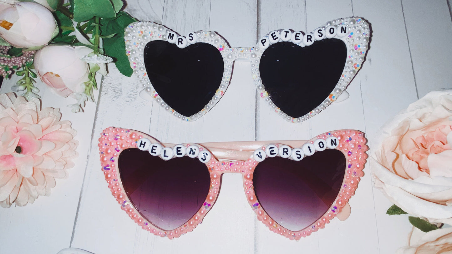 Customized Bride Heart Sunglasses Rhinestone, Bling Bride To Be Sunglasses, Pearl Sunglasses Bride, Wedding Accessories,(Free Gift Box)