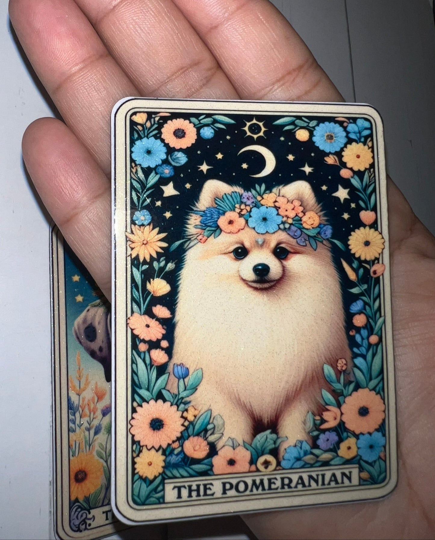 Pup Tarot Glittered 2.5x3.5 Flat Fridge Magnet, Locker Magnet