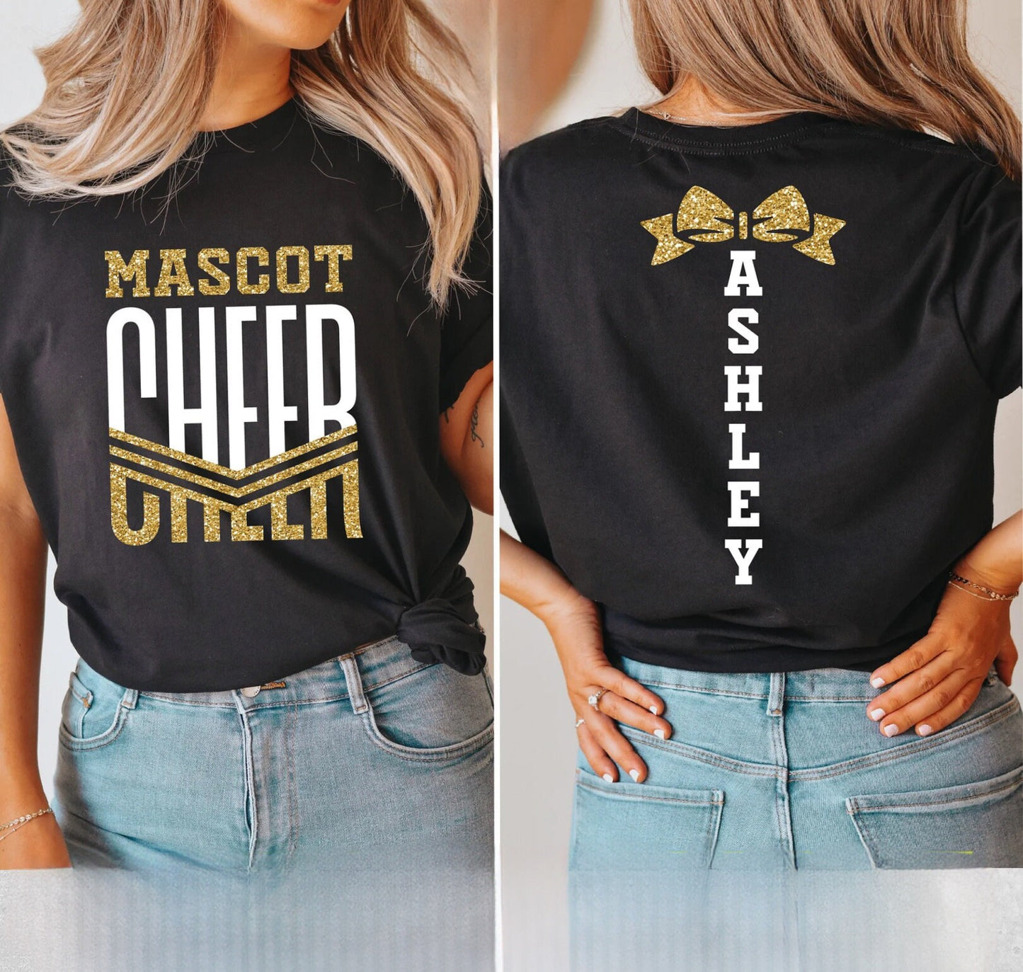 Personalized Glitter Cheer Shirt | Cheer Tshirts | Cheerleading Mom Shirts | Cheerleader Gift | Glitter Megaphone Shirt | Gildan Adult Youth Unisex Tee