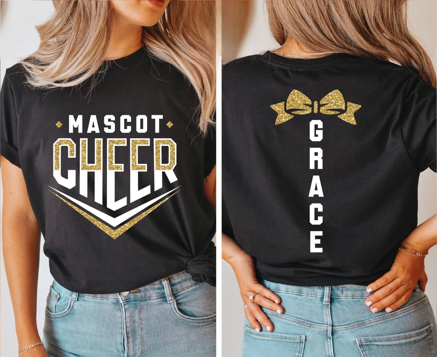Personalized Glitter Cheer Shirt | Cheer Tshirts | Cheerleading Mom Shirts | Cheerleader Gift | Glitter Megaphone Shirt | Gildan Adult Youth Unisex Tee